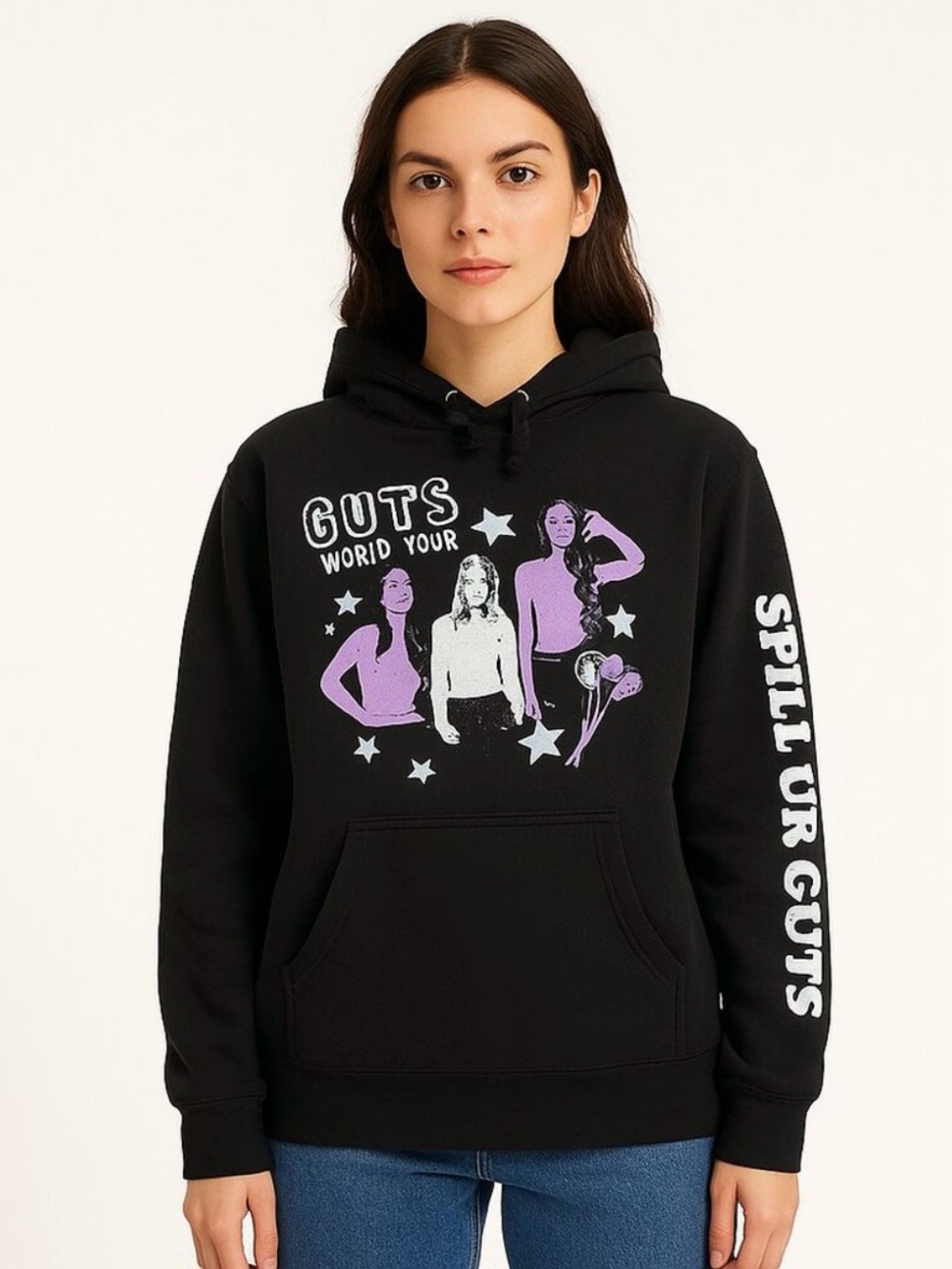 Olivia Rodrigo GUTS World Tour Merch Graphic Hoodie Black Purple Size Small